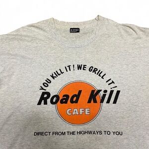 Vintage you kill it we grill it road kill cafe funny graphic grey T-shirt